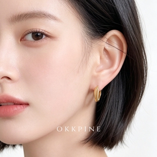 okk pine 韩系时尚简约耳圈几何交叉圆形耳饰鬼怪金高银同款耳环