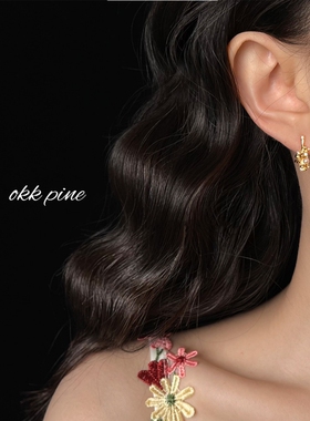 okk pine 原创设计师款文艺复古耳夹锆石简约小巧精致小花朵耳钉