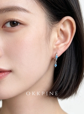 okk pine 青岚坠月 韩系 ins 绿松石耳扣小众蓝色吊坠绿松石耳环