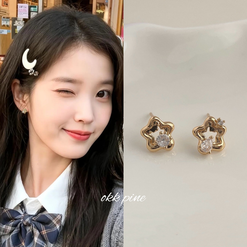 okk pine 韩系轻奢迷你皓石星星耳钉气质通勤款IU李知恩同款耳环