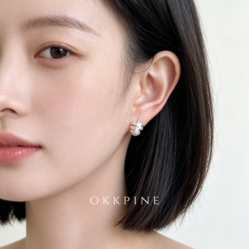 okk pine 银果旋序 小众螺旋苹果耳钉复古做旧银色耳饰艺术感耳环