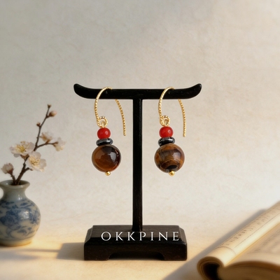 okk pine 流浪晚霞~民族风天然虎眼石手作耳饰气质文艺度假款耳环
