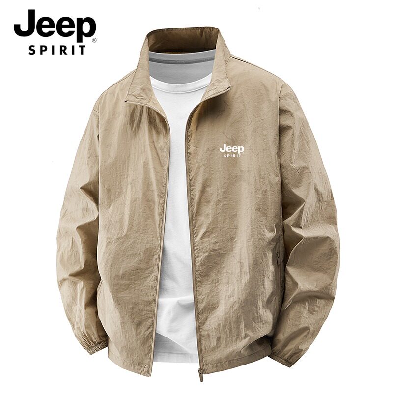 Jeep吉普夏季超薄外套休闲大码男士防晒衣立领迷彩轻薄透气皮肤衣