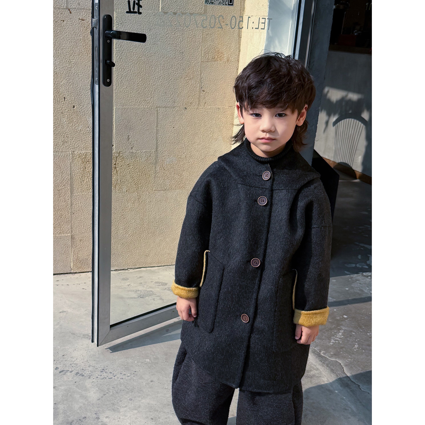 男童两面穿大衣冬季新款100%羊毛