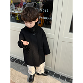 男童2025秋冬新款 黑色毛呢外套潮酷 双面绒全羊毛呢大衣儿童中长款