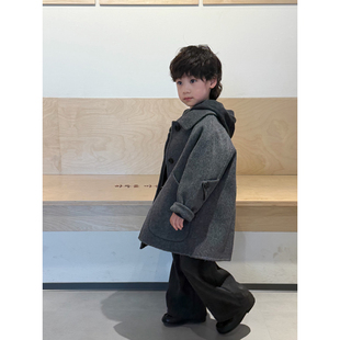 男童毛呢外套2025秋冬童装100%羊毛加厚保暖手工双面羊绒儿童大衣