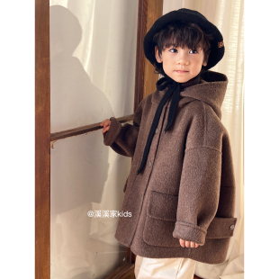 2025秋冬新款韩版100%羊毛男女儿童双面羊绒大衣洋气宝宝呢子外套