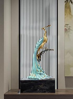 《前程似锦》郑家匠孔雀黄铜摆件工艺品新中式家居客厅玄关装饰