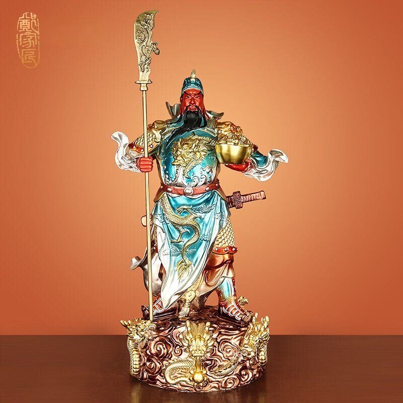 《九龙关公》全铜关二爷神像武财神关羽摆件客厅家用办公室供奉像