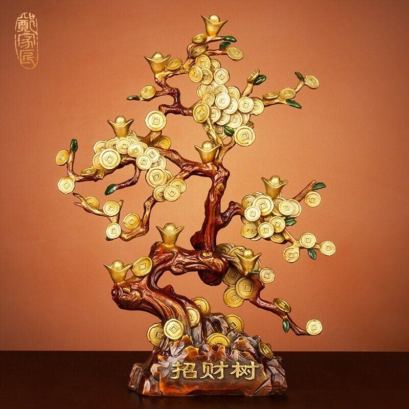 《摇钱树》铜摆饰招财树家居创意酒柜装饰品客厅电视柜纯铜发财树