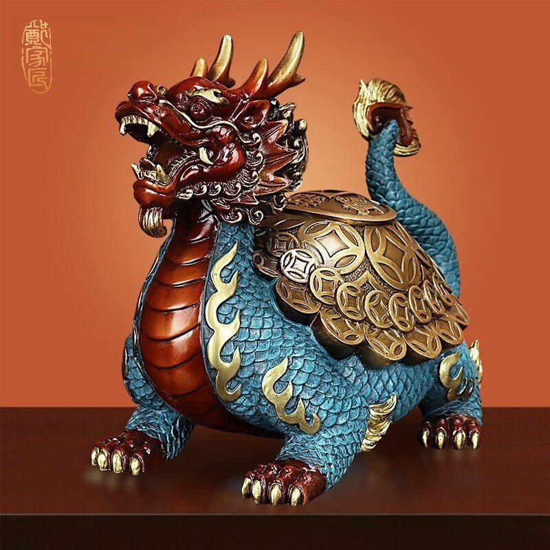 《财富龙龟》纯黄铜招财进宝金钱龙头龟摆件神兽客厅玄关装饰礼品
