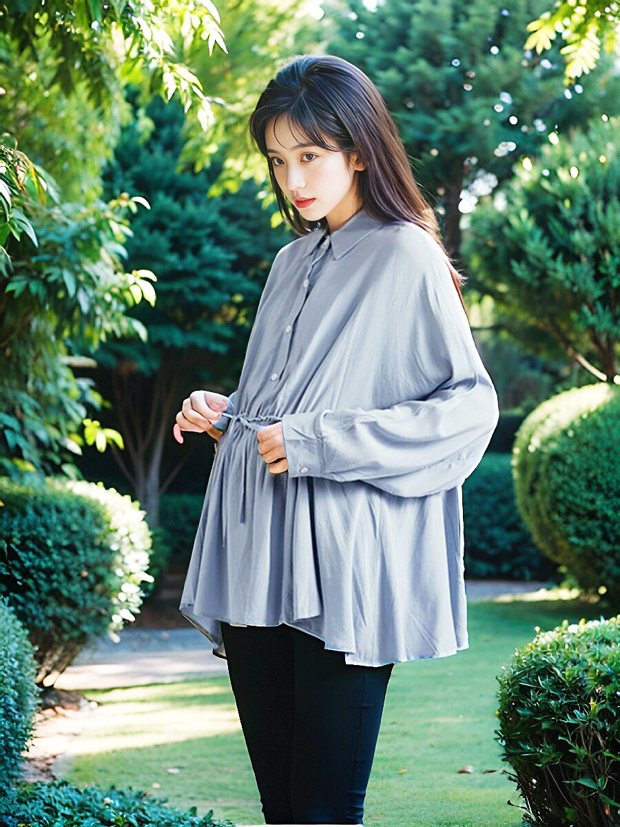 배를 덮는 산모 상의 가을 얇은 긴팔 엉덩이 덮는 바닥 셔츠 뚱뚱한 여자를 위한 헐렁한 특대 사이즈 셔츠 200파운드