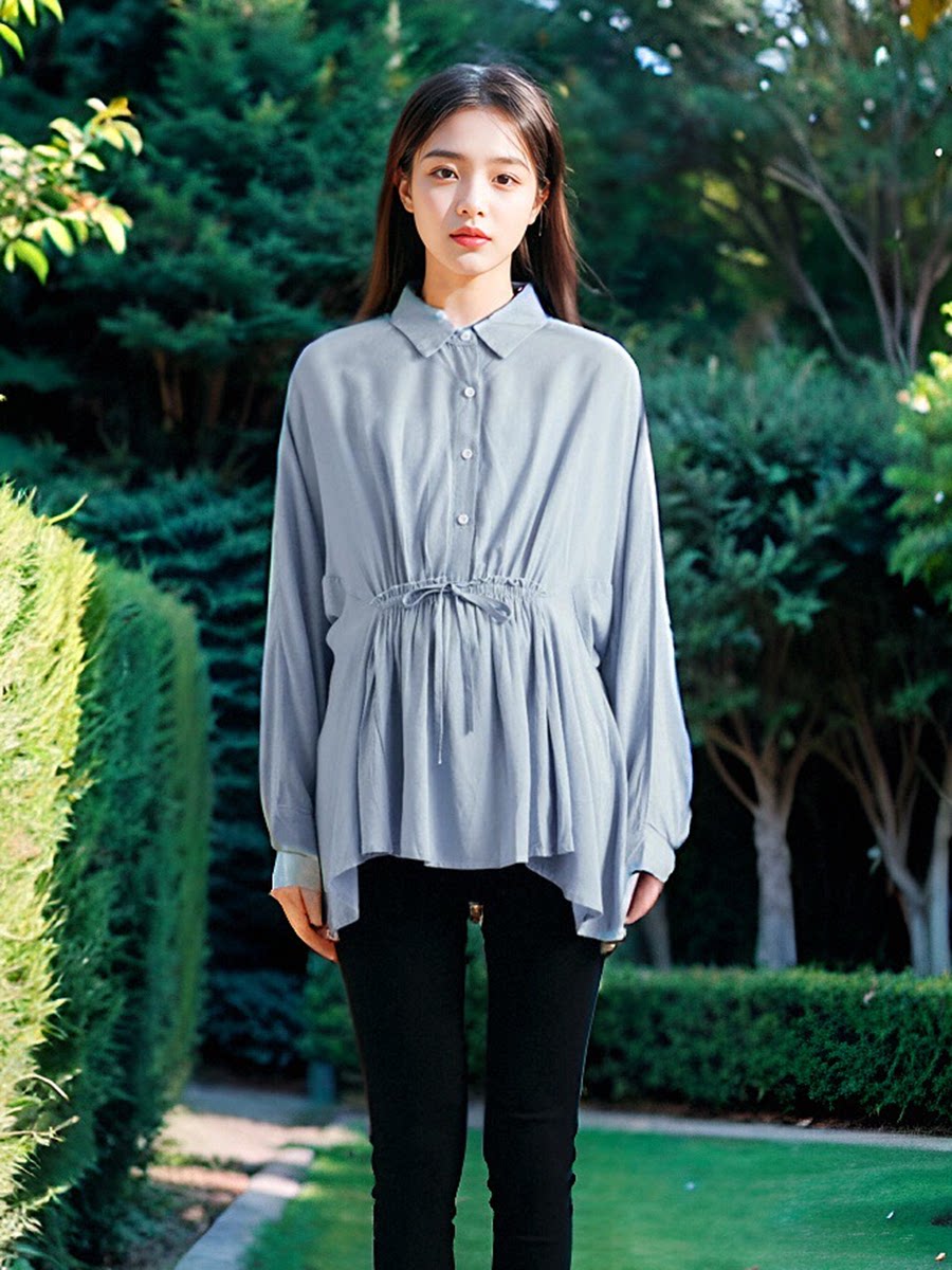 배를 덮는 산모 상의 가을 얇은 긴팔 엉덩이 덮는 바닥 셔츠 뚱뚱한 여자를 위한 헐렁한 특대 사이즈 셔츠 200파운드