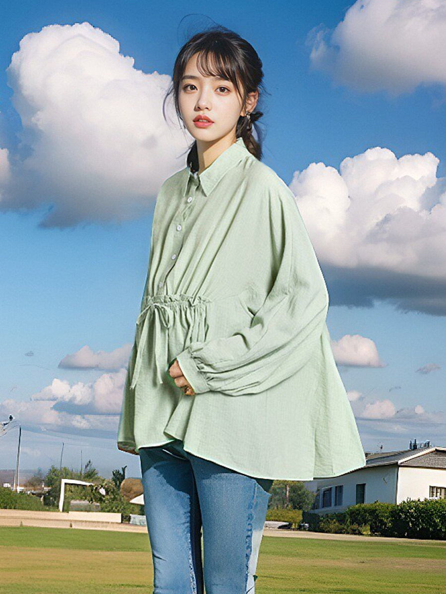 배를 덮는 산모 상의 가을 얇은 긴팔 엉덩이 덮는 바닥 셔츠 뚱뚱한 여자를 위한 헐렁한 특대 사이즈 셔츠 200파운드