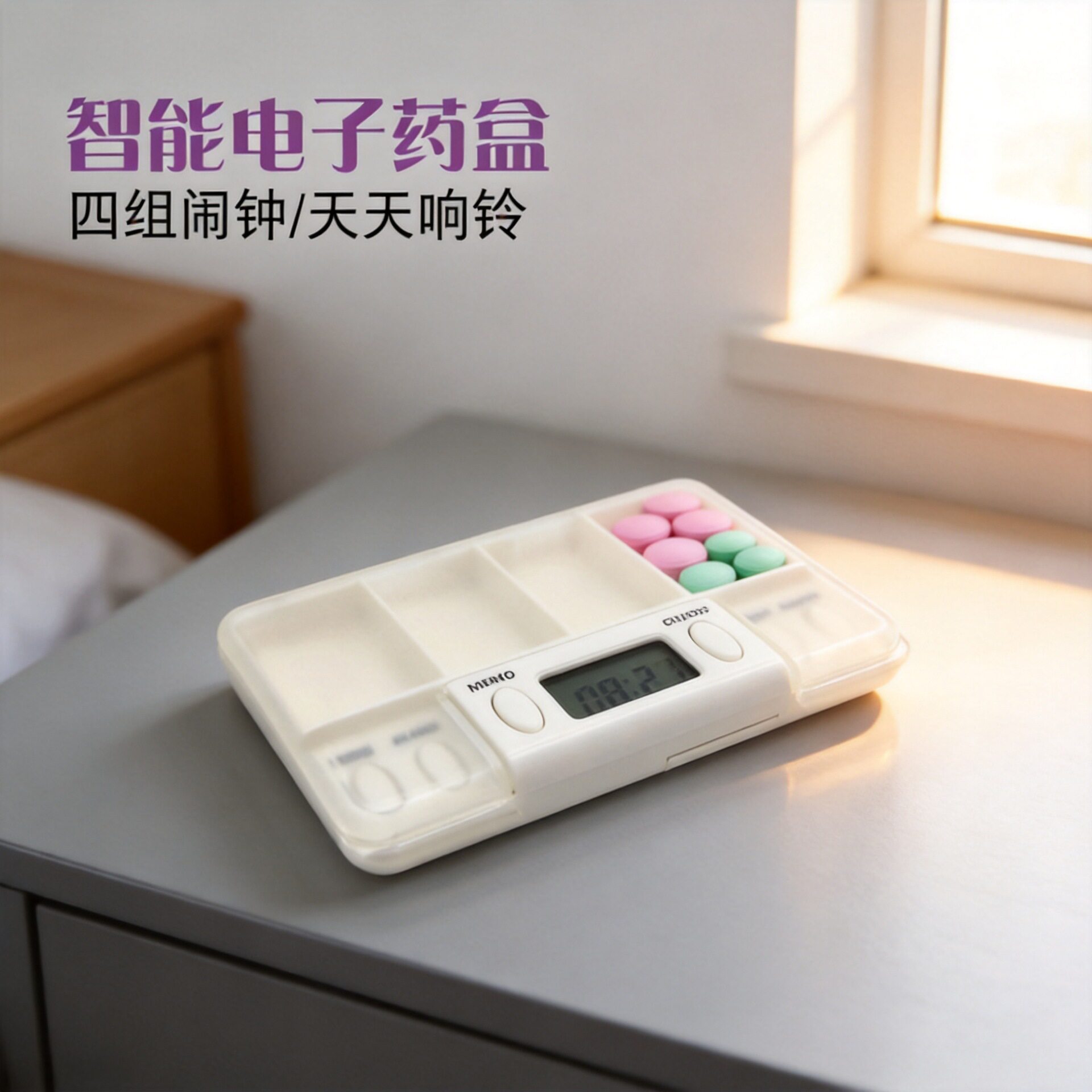 便携电子定时药盒 药丸收纳盒 24小时提醒 PP环保材质