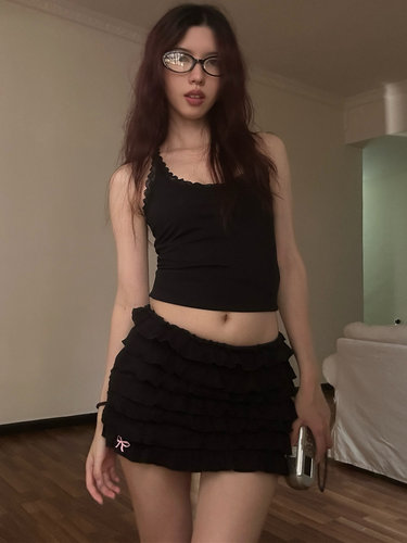 TheDINA 美式复古可爱少女芭蕾风裙裤荷叶边蓬蓬蛋糕半身短裙女