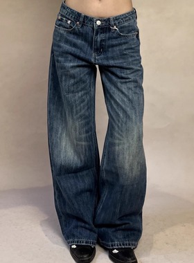 TheDINA|2025新款四季可穿复古抓纹炸花宽松显瘦直筒拖地牛仔裤