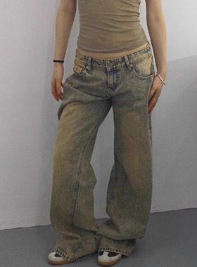 TheDINA|2025美式做旧废土风泥洗坠感低腰显瘦宽松直筒牛仔裤女