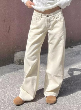 TheDINA2025秋新款米白低腰牛仔宽松显瘦小个子简约百搭直筒裤女