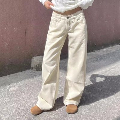 TheDINA2025秋新款米白低腰牛仔宽松显瘦小个子简约百搭直筒裤女
