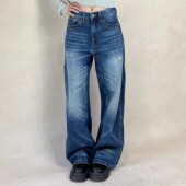 2026春季 新款 压线立体裁剪手工磨损弯刀显瘦阔腿裤 TheDINA 牛仔裤