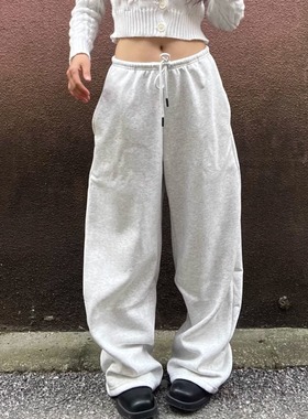 TheDINA2025秋冬新款美式复古运动休闲抽绳加绒宽松香蕉卫裤女