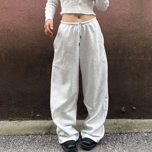 美式复古薄款抽绳宽松卫裤女