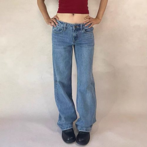 复古美式刺绣低腰直筒牛仔裤女