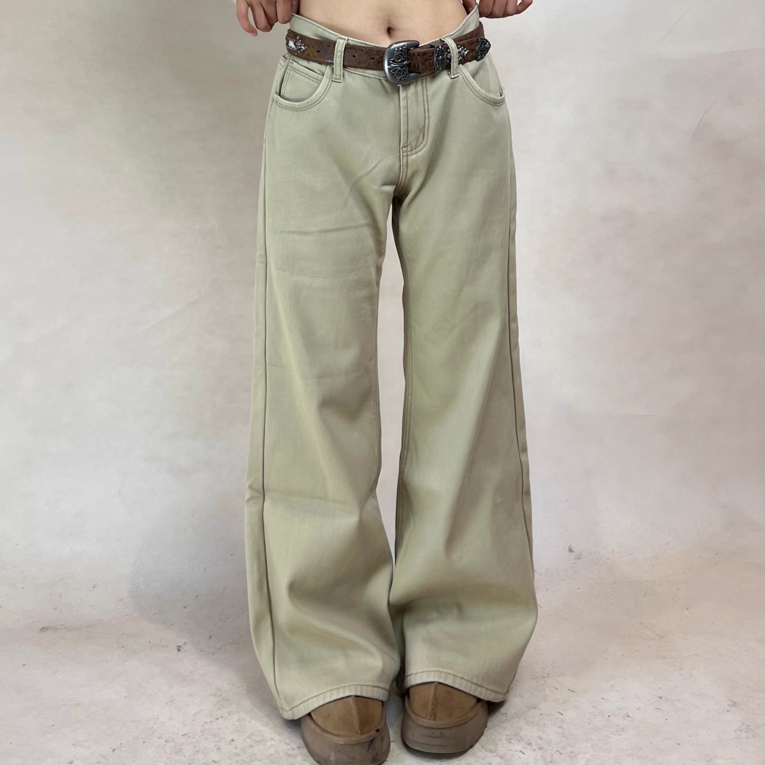 加绒微喇牛仔裤女低腰显瘦