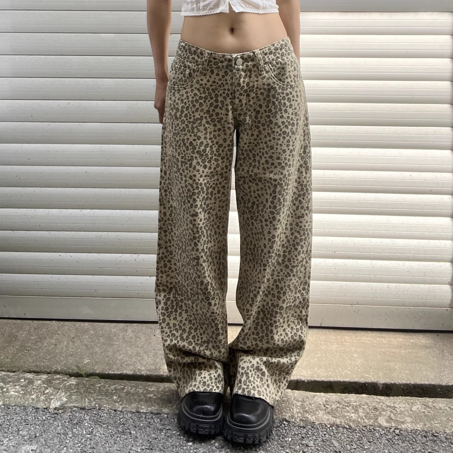 TheDINA｜2025新款Jennie同款复古豹纹印花宽松直筒低腰牛仔裤女
