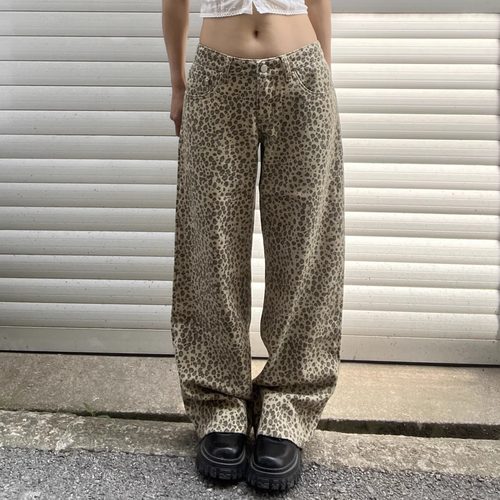 TheDINA｜2026新款Jennie同款复古豹纹印花宽松直筒低腰牛仔裤女