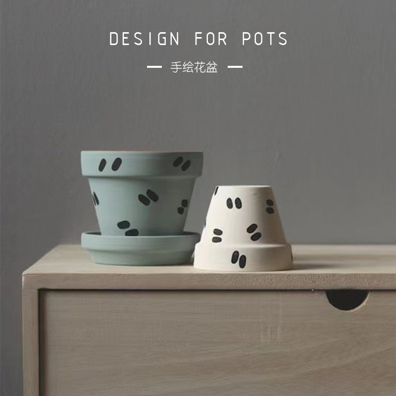 植物竖线花器手绘红陶多肉创意