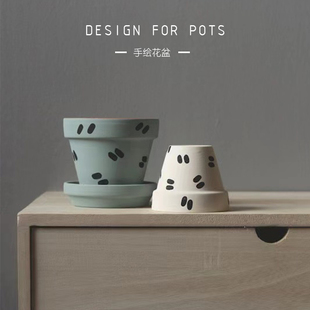 植物幻想/小竖线花器手绘红陶盆绿植多肉创意可爱有趣办公室礼物