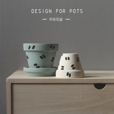 植物竖线花器手绘红陶多肉创意