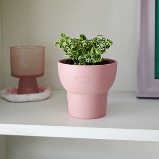 北欧简约粉色透气盆陶瓷素烧有孔圆形小花盆多肉植物盆栽陶盆桌面