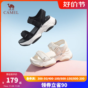 骆驼女鞋2023夏季新款厚底松糕沙滩鞋魔术贴时尚休闲软底运动凉鞋