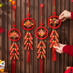 新年装饰挂件喜庆鞭炮串挂饰2026新款过年喜庆春节布置丝光圈门挂
