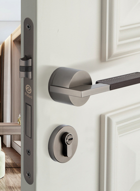 Pollard博拉德 现代简约卧室房门锁室内北欧黑色皮质静音分体门锁