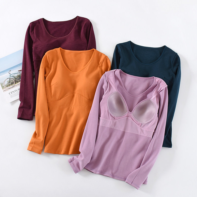 德绒女士打底衫秋冬季保暖长袖带胸垫罩杯一体式冬季打底上衣在类目 女士内衣/男士内衣/家居服, 保暖上装中 - 来自Buy2taobao.com提供专业的淘宝代购服务