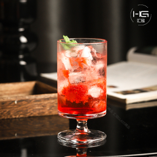 高级感果茶冷饮杯鸡尾酒饮品杯饮料气泡水杯子家用高脚直筒玻璃杯
