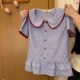 新款 奶油 短袖 T恤女日系小清新夏季 宇宙 甜美风蓝色波点娃娃衫