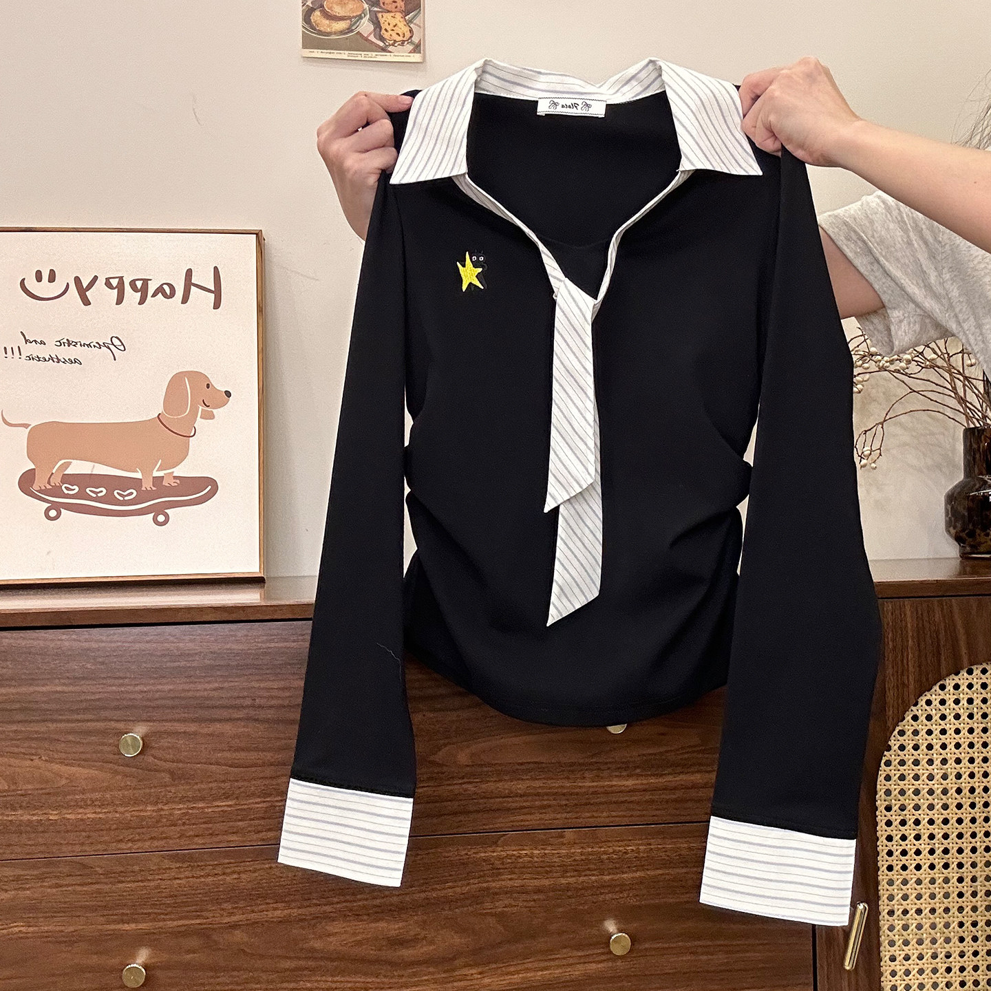 奶油的宇宙 刺绣条纹绑带polo长袖T恤女日系小个子收腰内搭短上衣,女装/女士精品,POLO衫,淘宝优惠券,粉丝福利购,淘宝优惠卷