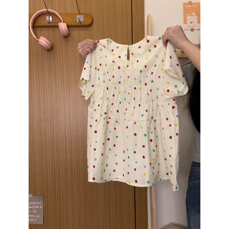 彩色波点衬衫短袖T恤女少女风