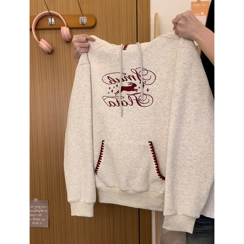 奶油的宇宙 刺绣兔子加绒加厚连帽卫衣女日系学院风长袖冬季新款,女装/女士精品,卫衣/绒衫,淘宝优惠券,粉丝福利购,淘宝优惠卷
