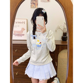 宇宙 上衣新款 植绒卡通蛋糕打底衫 T恤女学院风早秋短款 长袖 奶油