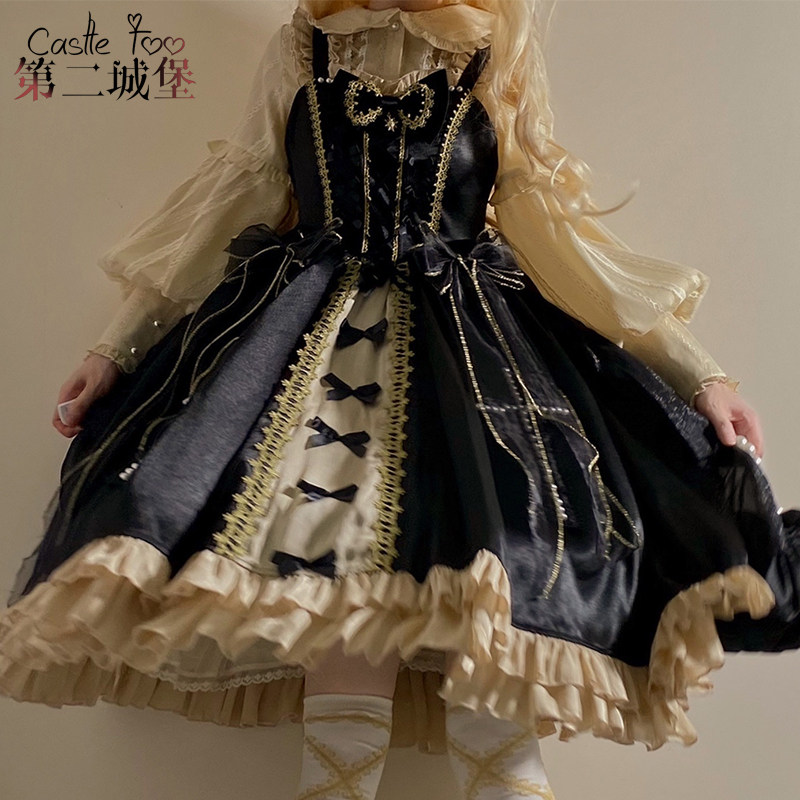 现货-第二城堡【星夜芭蕾】原创束腰Lolita JSK洛丽塔黑金连衣裙_虎窝淘