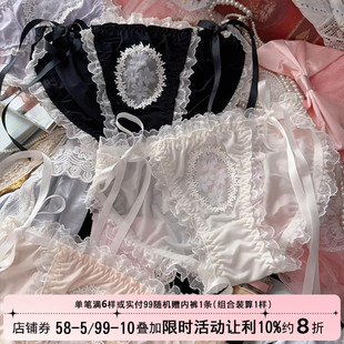 日系洛丽塔少女风高颜值性感纯欲花朵透视蕾丝牛奶丝系带绑带内裤