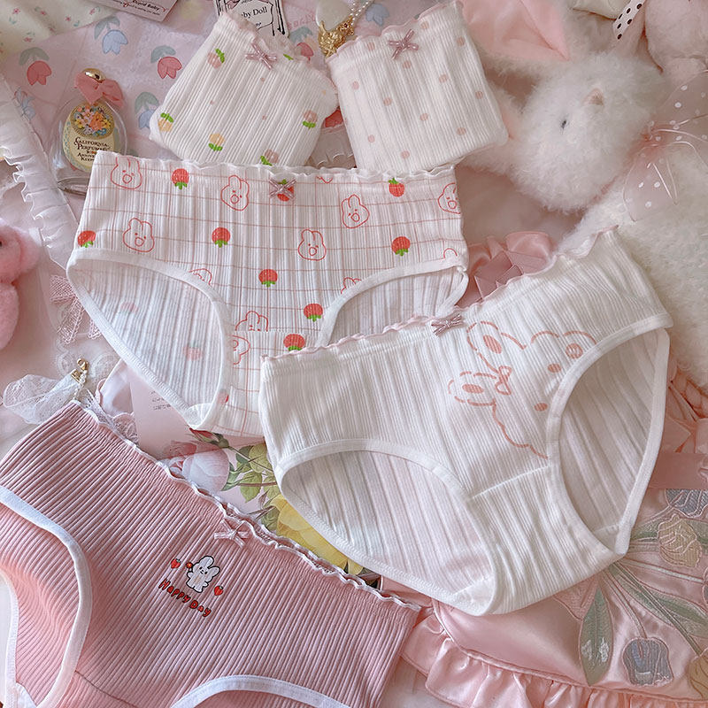 粉色兔子内裤女纯棉中腰日系甜美可爱卡通印花少女三角短裤女生,女士内衣/男士内衣/家居服,女三角裤,淘宝优惠券,粉丝福利购,淘宝优惠卷