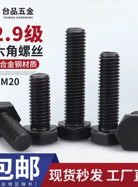 M5M6M8M10-M24外六角40Cr合金钢全牙螺栓12.9级高强度螺丝钉发黑