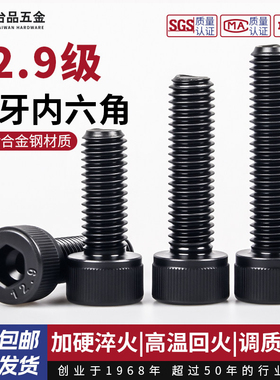12.9级高强度内六角螺丝全牙螺栓圆柱头杯头发黑色螺钉合金钢